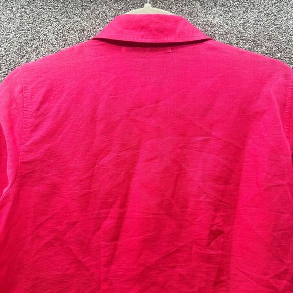 C Le Daniel Button Up Blouse Top Women XS Pink Linen Cotton Roll Tab Long Sleeve - Picture 9 of 13